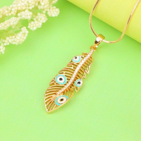 "Elegant Peacock Feather Evil Eye Pendant, XPPT1318 - Picture 12 of 12